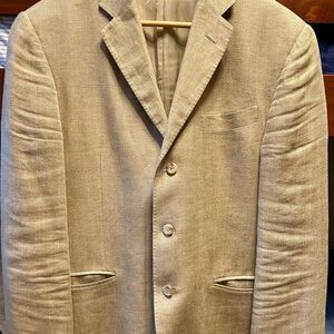 Men's 3-Button Polo Ralph Lauren Linen/Silk Tan Blazer 40R Italy